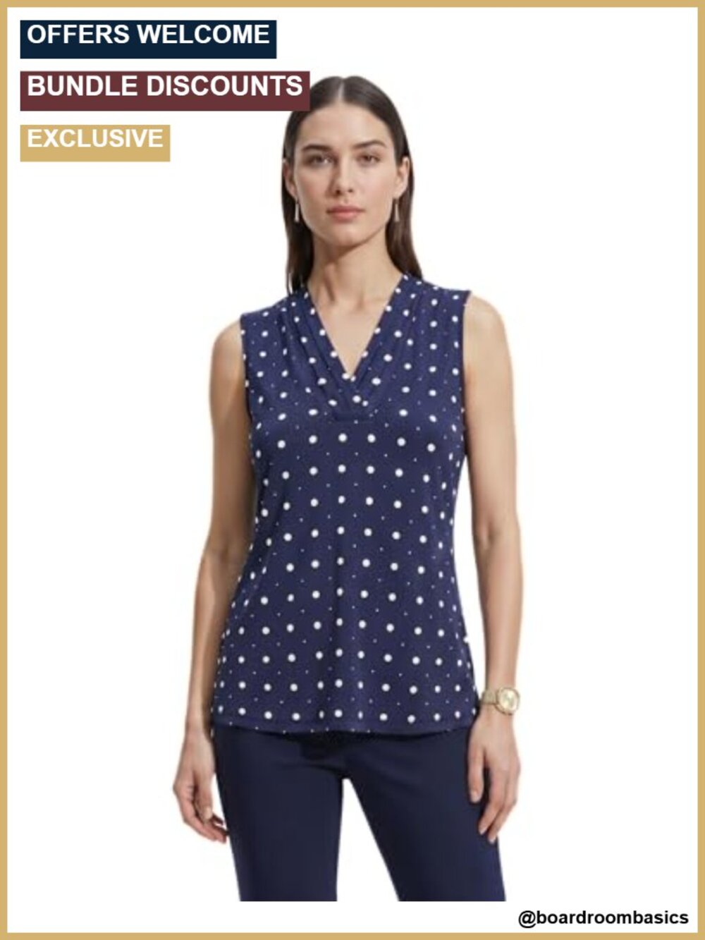 Sleeveless Dot Print Jersey Tank Top V-Neck Pullover Work Casual